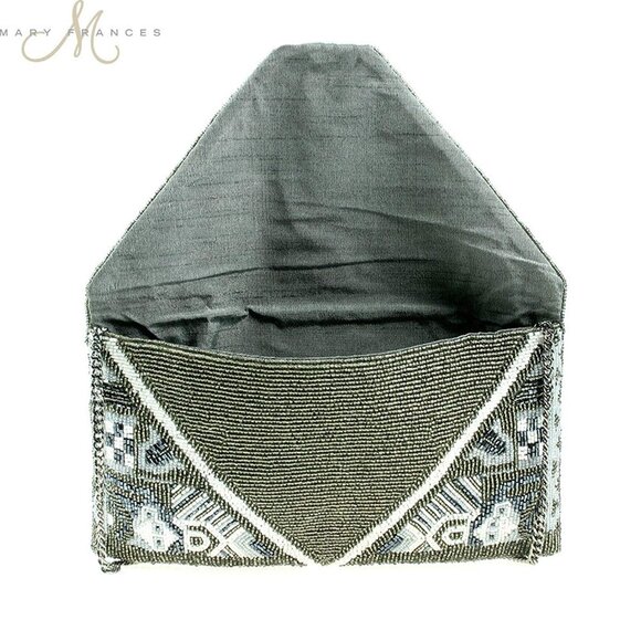 Mary Frances Magic Carpet Beaded Silver Grey Crossbody Clutch Handbag Purse New - Picture 5 of 9